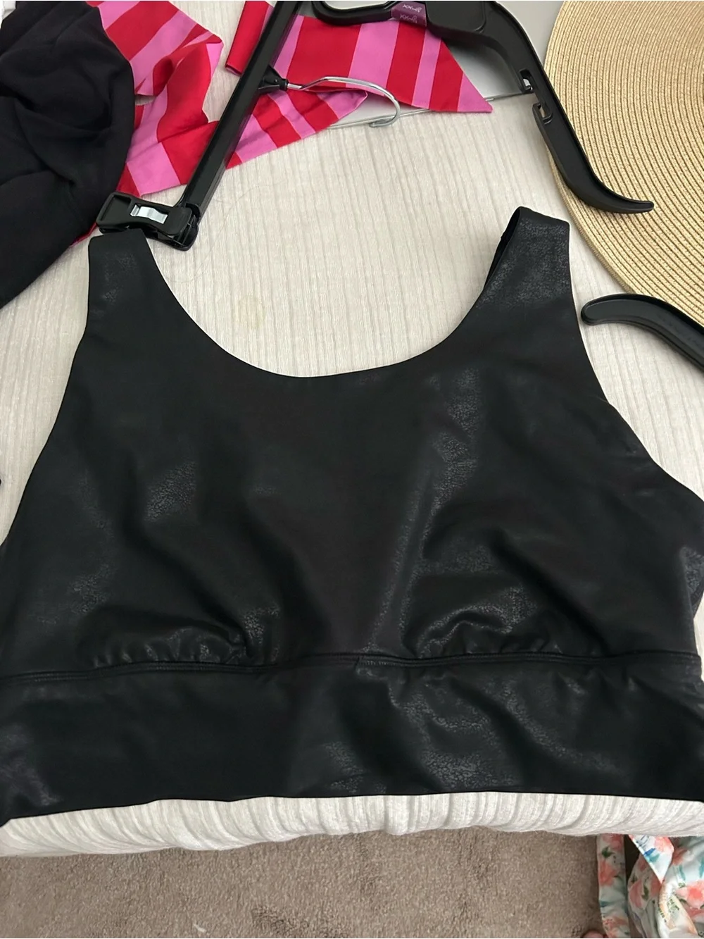 aerie Black Faux-Leather Crop Tank